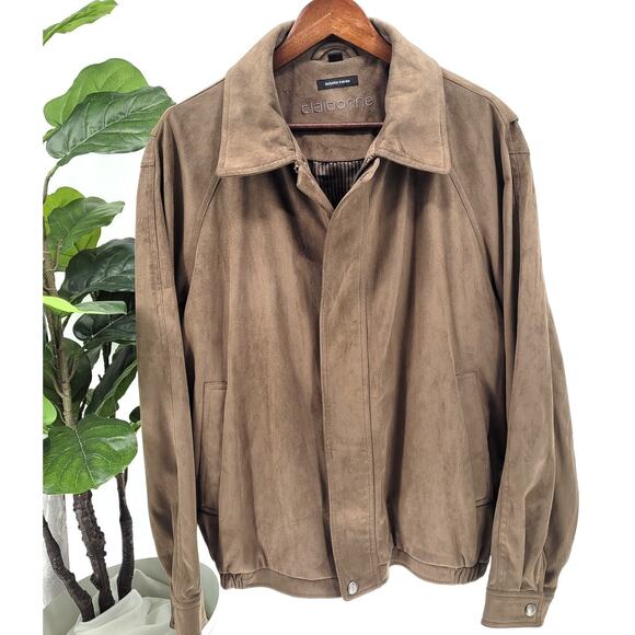 Vintage Claiborne Mens Camel Suede Finish Outwear Full Zip Bomber Jacket Size XL - Picture 1 of 11